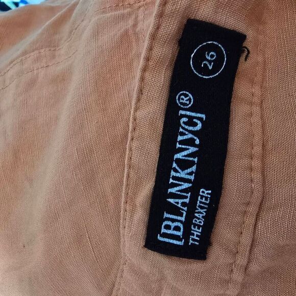 Blank NYC The Baxter High Rise Ribcage Straight Leg Pant Linen Blend Neon Orange - Picture 3 of 4